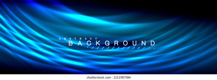 Neon glowing fluid wave lines, magic energy space light concept, abstract background wallpaper design, vector illustration