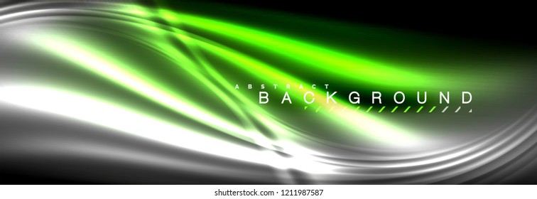 Neon glowing fluid wave lines, magic energy space light concept, abstract background wallpaper design, vector illustration