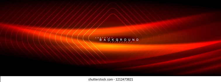 Neon glowing fluid wave lines, magic energy space light concept, abstract background wallpaper design, vector illustration