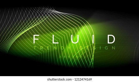 Neon glowing fluid wave lines, magic energy space light concept, abstract background wallpaper design, vector ripple texture illustration