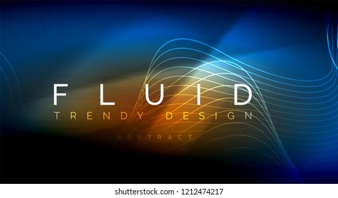 Neon glowing fluid wave lines, magic energy space light concept, abstract background wallpaper design, vector ripple texture illustration