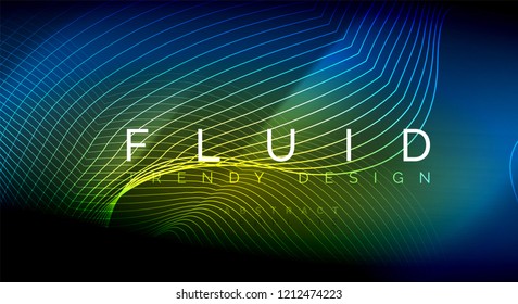 Neon glowing fluid wave lines, magic energy space light concept, abstract background wallpaper design, vector ripple texture illustration