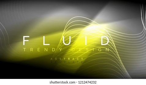 Líneas de onda de fluido brillantes neón, concepto de luz de espacio mágico, diseño de fondo abstracto de fondo de fondo, ilustración de textura vectorial ripple