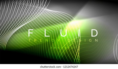 Neon glowing fluid wave lines, magic energy space light concept, abstract background wallpaper design, vector ripple texture illustration