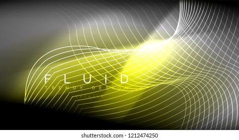 Líneas de onda de fluido brillantes neón, concepto de luz de espacio mágico, diseño de fondo abstracto de fondo de fondo, ilustración de textura vectorial ripple