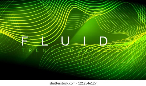 Neon glowing fluid wave lines, magic energy space light concept, abstract background wallpaper design, vector ripple texture illustration
