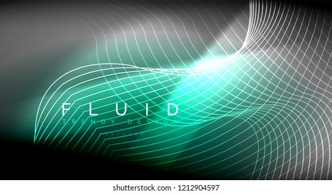 Neon glowing fluid wave lines, magic energy space light concept, abstract background wallpaper design, vector ripple texture illustration