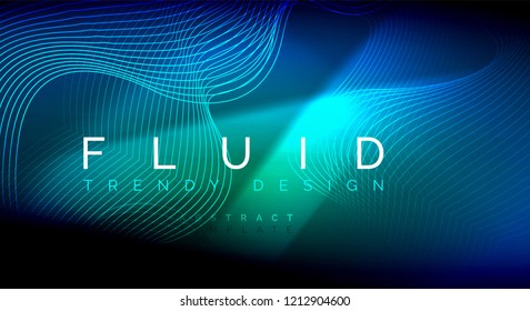 Neon glowing fluid wave lines, magic energy space light concept, abstract background wallpaper design, vector ripple texture illustration