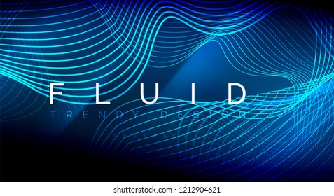 Neon glowing fluid wave lines, magic energy space light concept, abstract background wallpaper design, vector ripple texture illustration