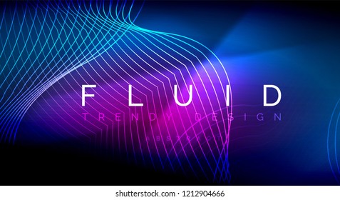 Neon glowing fluid wave lines, magic energy space light concept, abstract background wallpaper design, vector ripple texture illustration