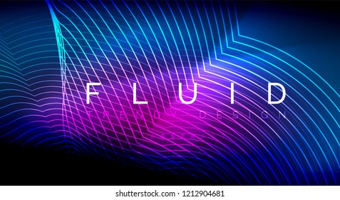 Neon glowing fluid wave lines, magic energy space light concept, abstract background wallpaper design, vector ripple texture illustration