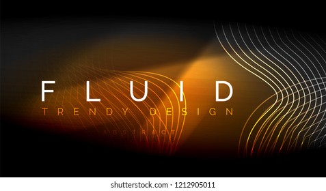Neon glowing fluid wave lines, magic energy space light concept, abstract background wallpaper design, vector ripple texture illustration