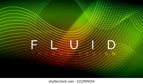 Neon glowing fluid wave lines, magic energy space light concept, abstract background wallpaper design, vector ripple texture illustration