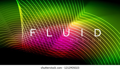 Neon glowing fluid wave lines, magic energy space light concept, abstract background wallpaper design, vector ripple texture illustration