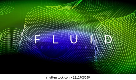 Neon glowing fluid wave lines, magic energy space light concept, abstract background wallpaper design, vector ripple texture illustration
