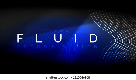 Neon glowing fluid wave lines, magic energy space light concept, abstract background wallpaper design, vector ripple texture illustration