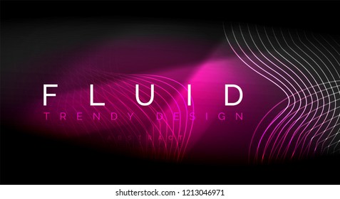 Neon glowing fluid wave lines, magic energy space light concept, abstract background wallpaper design, vector ripple texture illustration
