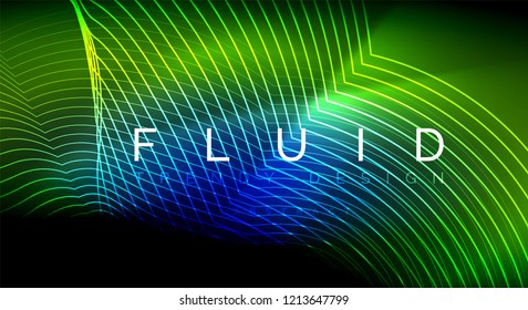 Neon glowing fluid wave lines, magic energy space light concept, abstract background wallpaper design, vector ripple texture illustration