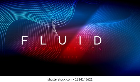Neon glowing fluid wave lines, magic energy space light concept, abstract background wallpaper design, vector ripple texture illustration