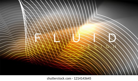 Líneas de onda de fluido brillantes neón, concepto de luz de espacio mágico, diseño de fondo abstracto de fondo de fondo, ilustración de textura vectorial ripple