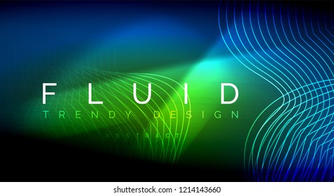 Neon glowing fluid wave lines, magic energy space light concept, abstract background wallpaper design, vector ripple texture illustration