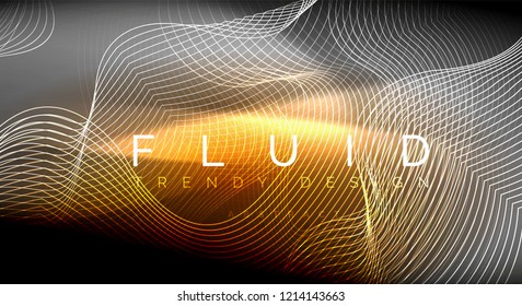 Neon glowing fluid wave lines, magic energy space light concept, abstract background wallpaper design, vector ripple texture illustration