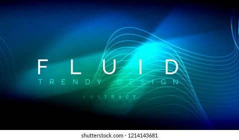 Neon glowing fluid wave lines, magic energy space light concept, abstract background wallpaper design, vector ripple texture illustration