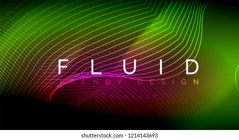 Neon glowing fluid wave lines, magic energy space light concept, abstract background wallpaper design, vector ripple texture illustration