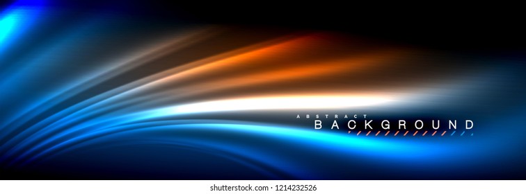 Neon glowing fluid wave lines, magic energy space light concept, abstract background wallpaper design, vector illustration