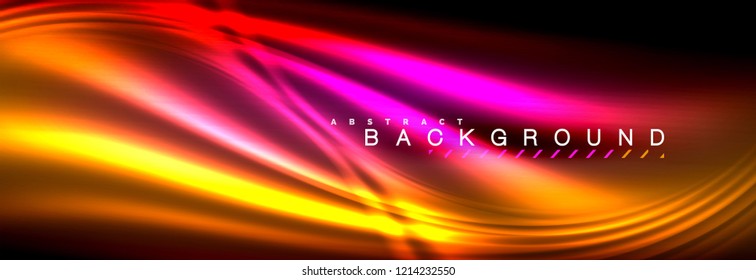 Neon glowing fluid wave lines, magic energy space light concept, abstract background wallpaper design, vector illustration