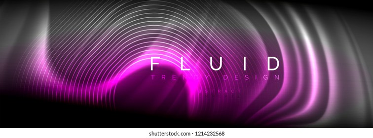 Neon glowing fluid wave lines, magic energy space light concept, abstract background wallpaper design, vector illustration