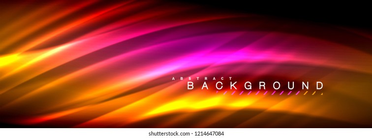 Neon glowing fluid wave lines, magic energy space light concept, abstract background wallpaper design, vector illustration