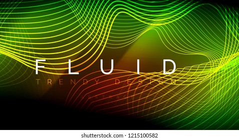 Neon glowing fluid wave lines, magic energy space light concept, abstract background wallpaper design, vector ripple texture illustration