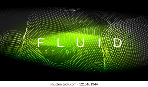 Neon glowing fluid wave lines, magic energy space light concept, abstract background wallpaper design, vector ripple texture illustration