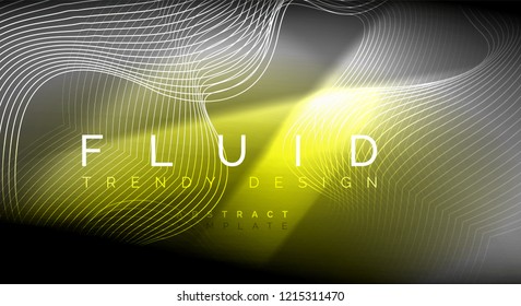 Neon glowing fluid wave lines, magic energy space light concept, abstract background wallpaper design, vector ripple texture illustration