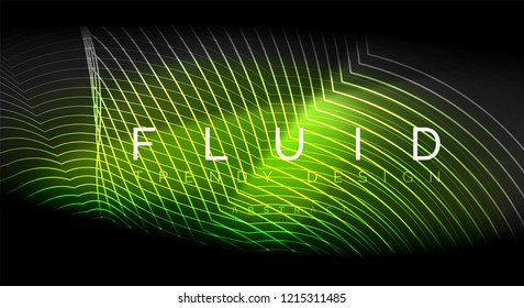 Neon glowing fluid wave lines, magic energy space light concept, abstract background wallpaper design, vector ripple texture illustration
