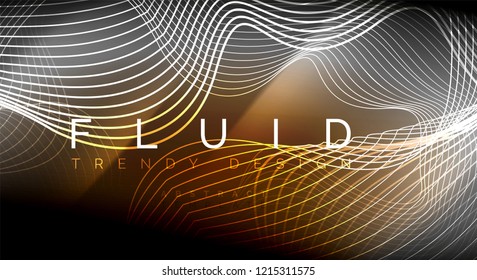Líneas de onda de fluido brillantes neón, concepto de luz de espacio mágico, diseño de fondo abstracto de fondo de fondo, ilustración de textura vectorial ripple