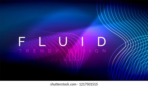 Líneas de onda de fluido brillantes neón, concepto de luz de espacio mágico, diseño de fondo abstracto de fondo de fondo, ilustración de textura vectorial ripple