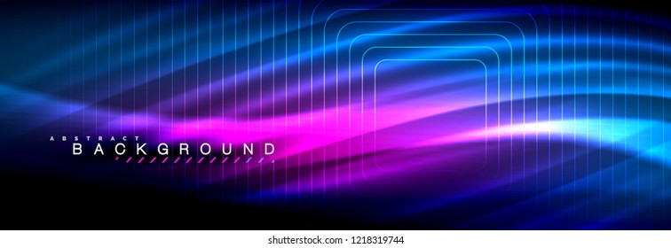 Néon brilhante linhas de onda fluida, conceito de luz espaço de energia mágica, plano de fundo abstrato papel de parede design, ilustração vetorial
