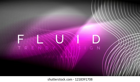 Líneas de onda de fluido brillantes neón, concepto de luz de espacio mágico, diseño de fondo abstracto de fondo de fondo, ilustración de textura vectorial ripple