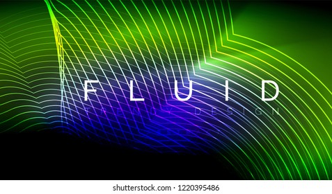 Neon glowing fluid wave lines, magic energy space light concept, abstract background wallpaper design, vector ripple texture illustration