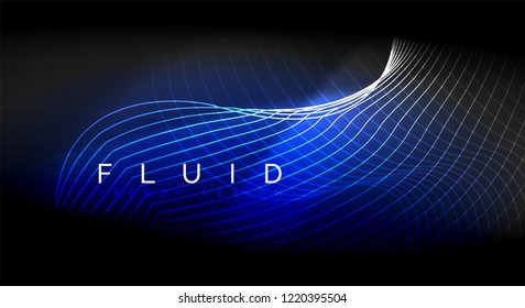 Neon glowing fluid wave lines, magic energy space light concept, abstract background wallpaper design, vector ripple texture illustration