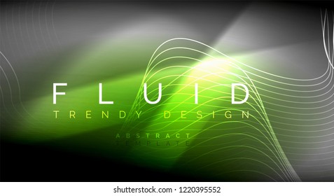 Líneas de onda de fluido brillantes neón, concepto de luz de espacio mágico, diseño de fondo abstracto de fondo de fondo, ilustración de textura vectorial ripple