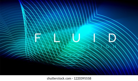Neon glowing fluid wave lines, magic energy space light concept, abstract background wallpaper design, vector ripple texture illustration