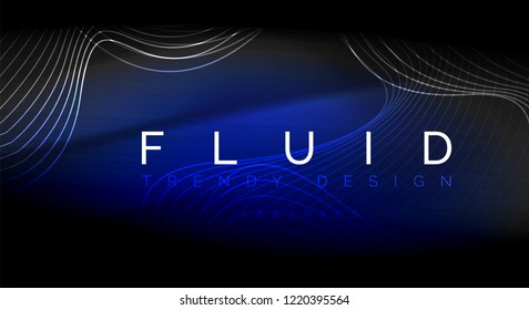 Líneas de onda de fluido brillantes neón, concepto de luz de espacio mágico, diseño de fondo abstracto de fondo de fondo, ilustración de textura vectorial ripple