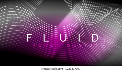 Neon glowing fluid wave lines, magic energy space light concept, abstract background wallpaper design, vector ripple texture illustration