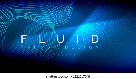 Neon glowing fluid wave lines, magic energy space light concept, abstract background wallpaper design, vector ripple texture illustration