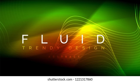 Neon glowing fluid wave lines, magic energy space light concept, abstract background wallpaper design, vector ripple texture illustration