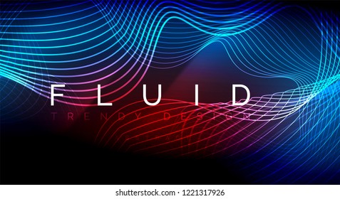 Neon glowing fluid wave lines, magic energy space light concept, abstract background wallpaper design, vector ripple texture illustration