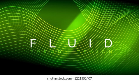 Neon glowing fluid wave lines, magic energy space light concept, abstract background wallpaper design, vector ripple texture illustration